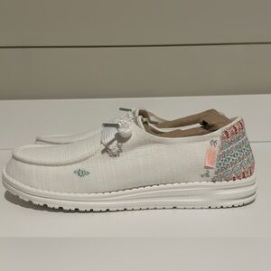 Hey Dude White Wendy Flora Embroidered Slip-Ons